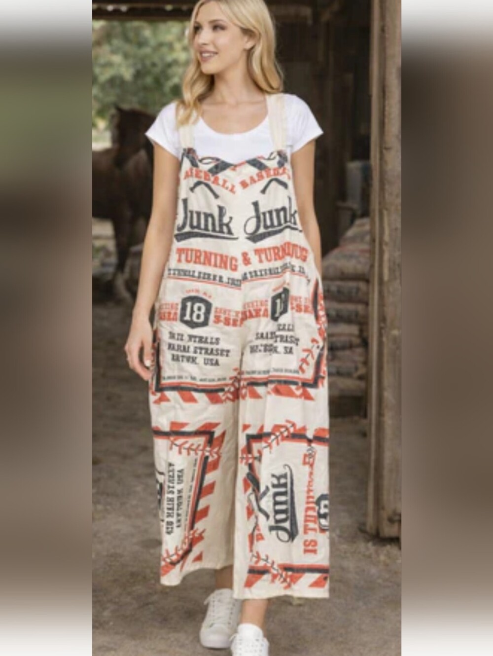 Baseball Print Flour Sack Jumpsuit